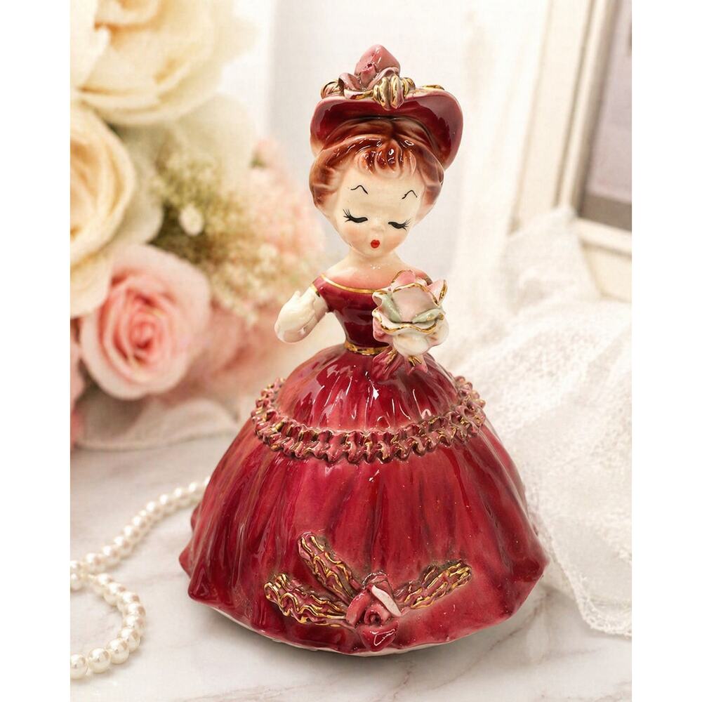 Vintage Arnart Japan Lady Figurine 7616 Red Dress Cherchez La Femme 1950s